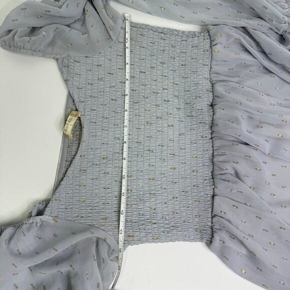 Altar’d State Smocked Babydoll Mini Dress Long Sleeve Silver Gold Dots Small - Picture 7 of 9